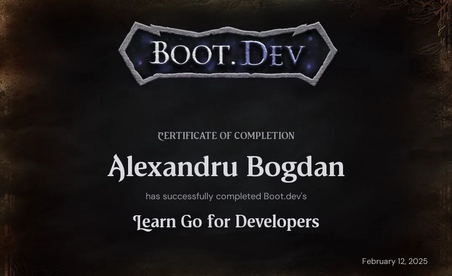 Alexandru Bogdan's Boot.dev Learn Go certificate