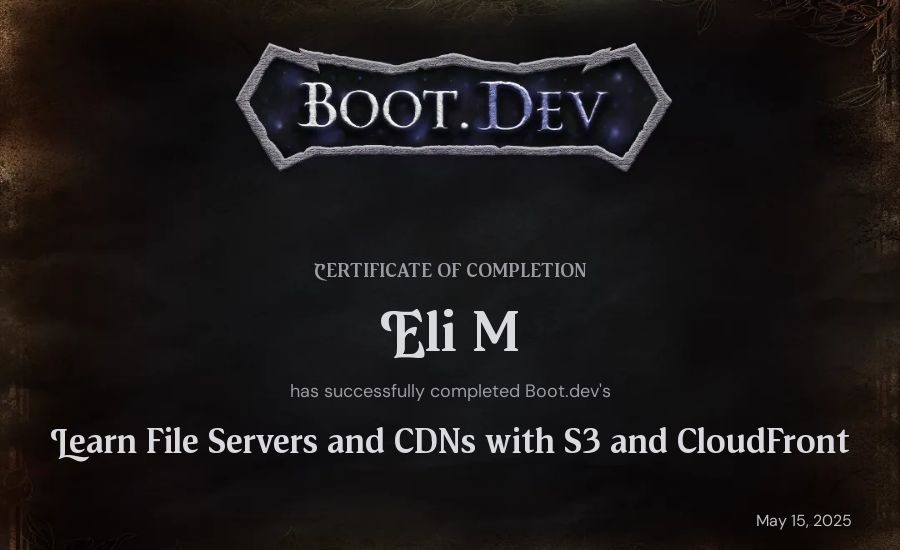 Eli M's Boot.dev Learn File Servers and CDNs with S3 and CloudFront certificate
