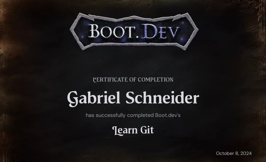 Gabriel Schneider's Boot.dev Learn Git certificate
