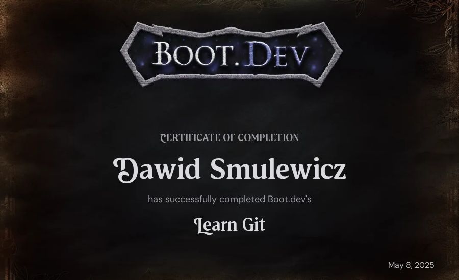 Dawid Smulewicz's Boot.dev Learn Git certificate