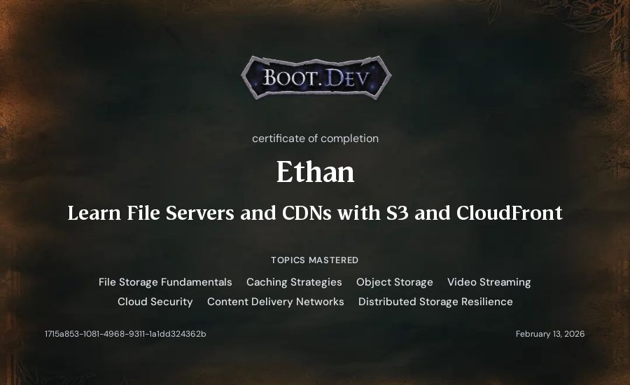 Ethan's Boot.dev Learn File Servers and CDNs with S3 and CloudFront certificate
