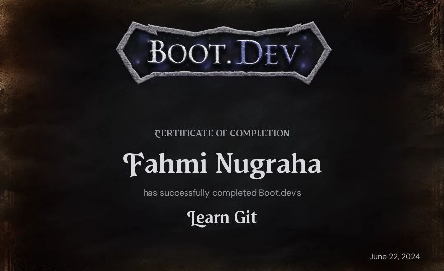 Fahmi Nugraha's Boot.dev Learn Git certificate