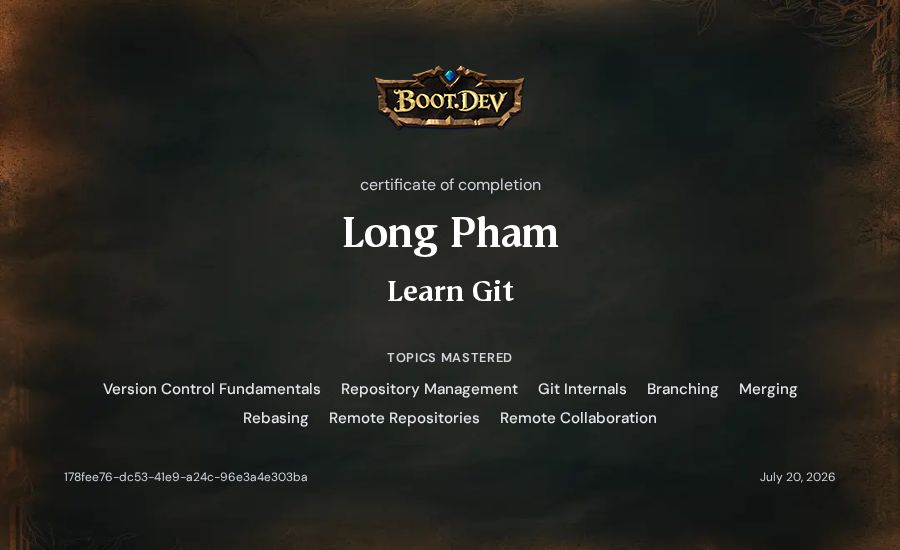 Long Pham's Boot.dev Learn Git certificate
