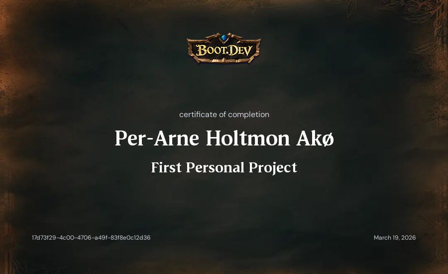 Per-Arne Holtmon Akø's Boot.dev First Personal Project certificate