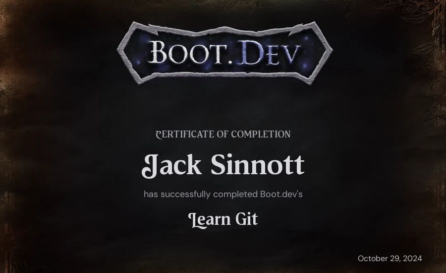 Jack Sinnott's Boot.dev Learn Git certificate