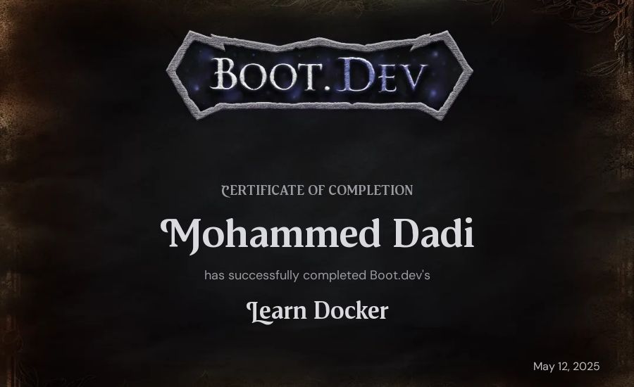 Mohammed Dadi's Boot.dev Learn Docker certificate