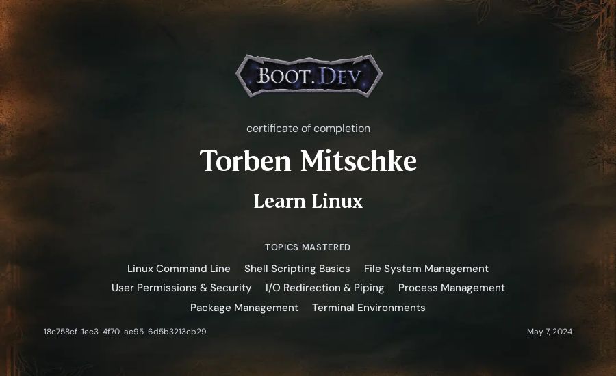Torben Mitschke's Boot.dev Learn Linux certificate