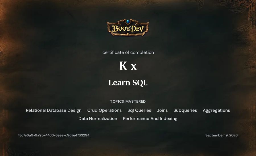 K x's Boot.dev Learn SQL certificate