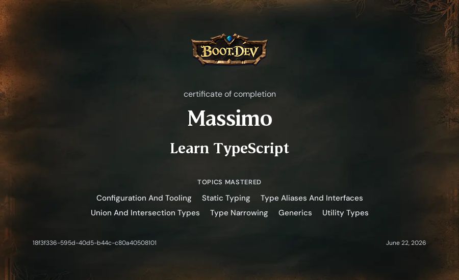 Massimo's Boot.dev Learn TypeScript certificate