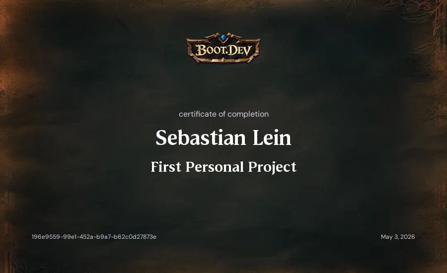 Sebastian Lein's Boot.dev First Personal Project certificate