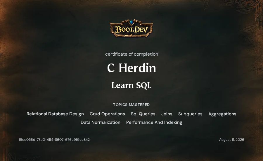 C Herdin's Boot.dev Learn SQL certificate