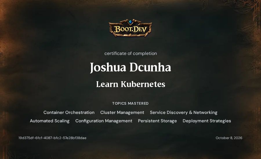 Joshua Dcunha's Boot.dev Learn Kubernetes certificate