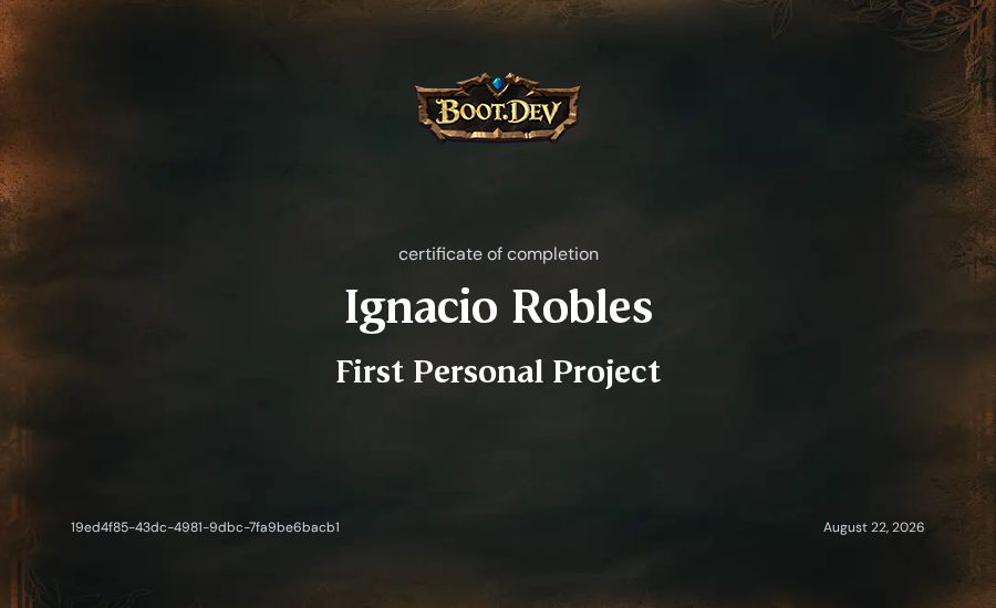 Ignacio Robles's Boot.dev First Personal Project certificate
