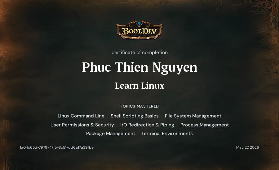 Phuc Thien Nguyen's Boot.dev Learn Linux certificate