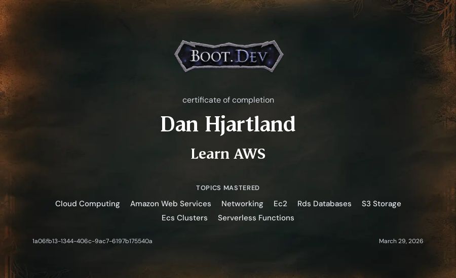 Dan Hjartland's Boot.dev Learn AWS certificate