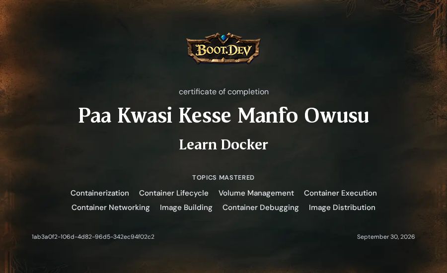 Paa Kwasi Kesse Manfo Owusu's Boot.dev Learn Docker certificate