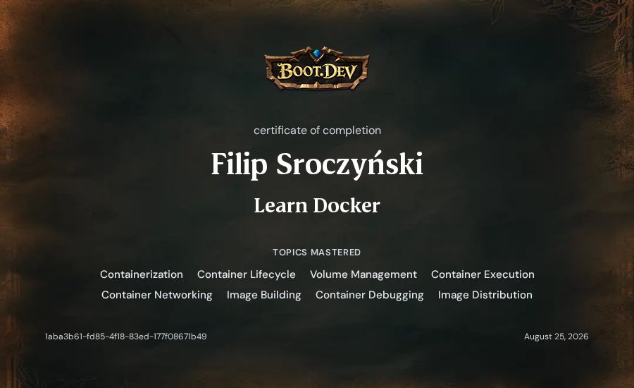 Filip Sroczyński's Boot.dev Learn Docker certificate