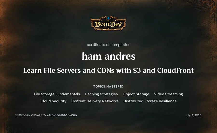 Asim Ray's Boot.dev Learn File Servers and CDNs with S3 and CloudFront certificate