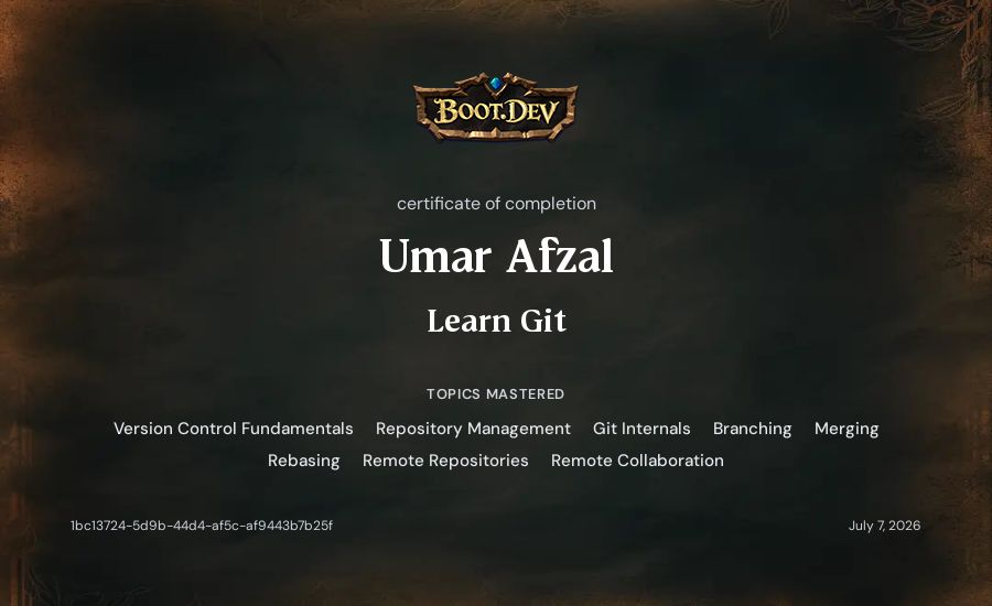 Umar Afzal's Boot.dev Learn Git certificate