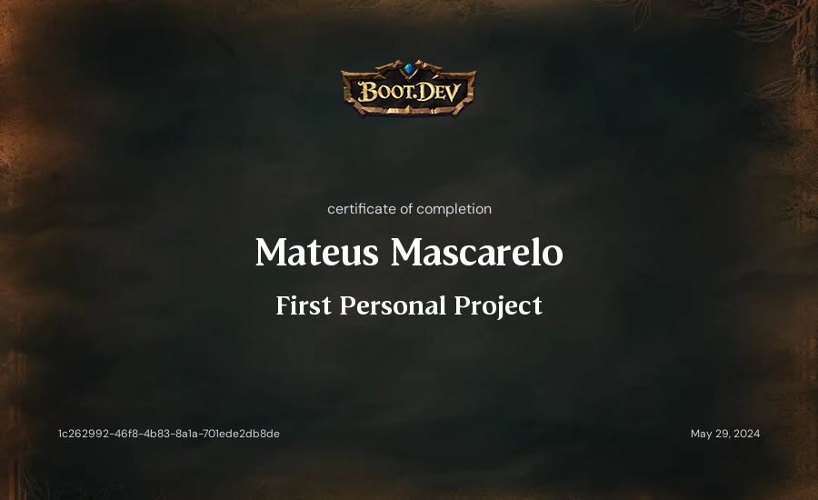 Mateus Mascarelo's Boot.dev First Personal Project certificate