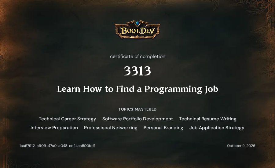 3313's Boot.dev Learn How to Find a Programming Job certificate