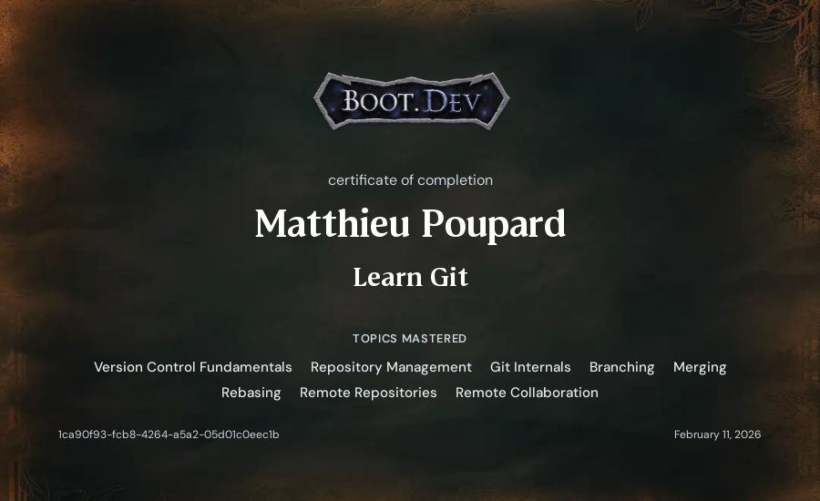 Matthieu Poupard's Boot.dev Learn Git certificate