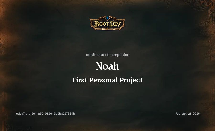 Noah's Boot.dev First Personal Project certificate