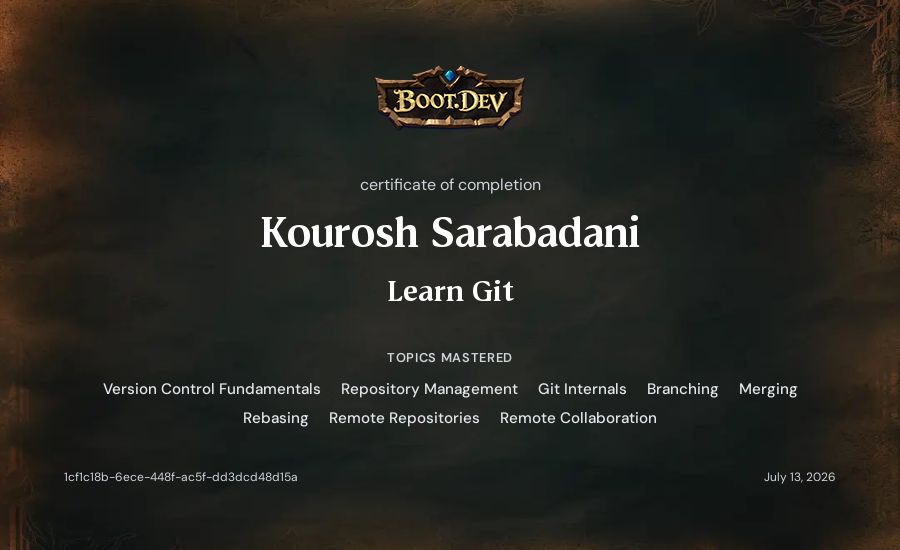 Kourosh Sarabadani's Boot.dev Learn Git certificate