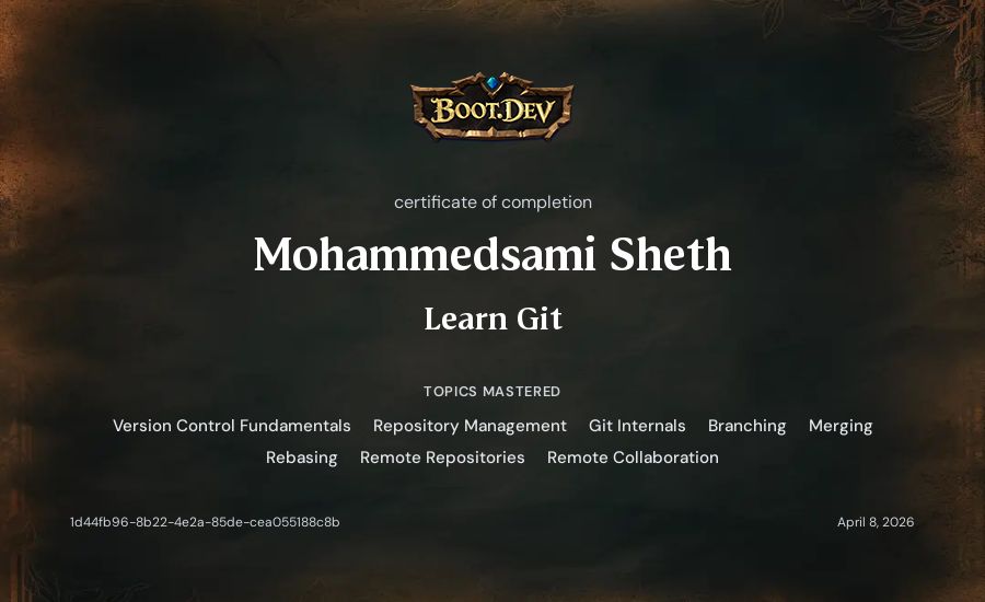 Mohammedsami Sheth's Boot.dev Learn Git certificate