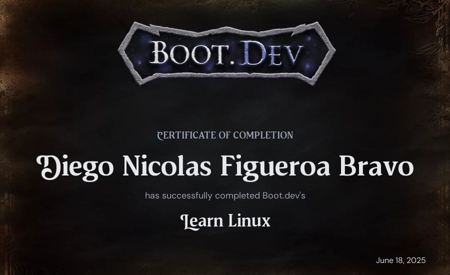 Diego Nicolas Figueroa Bravo's Boot.dev Learn Linux certificate