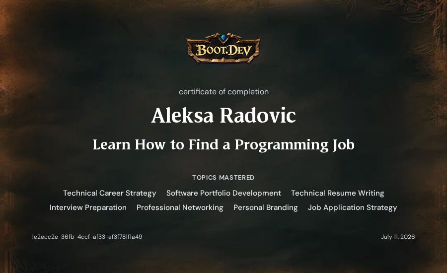 Aleksa Radovic's Boot.dev Learn How to Find a Programming Job certificate