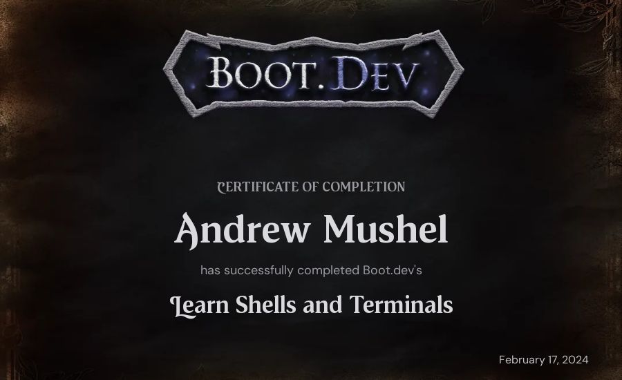 Andrew Mushel's Boot.dev Learn Linux certificate