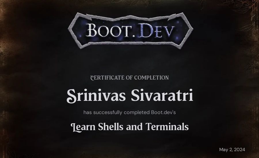 Srinivas Sivaratri's Boot.dev Learn Linux certificate