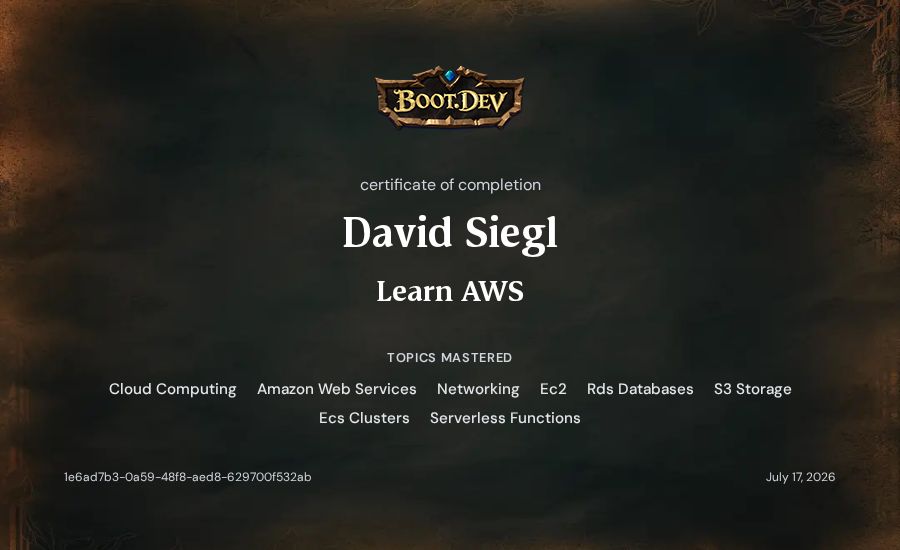 David Siegl's Boot.dev Learn AWS certificate