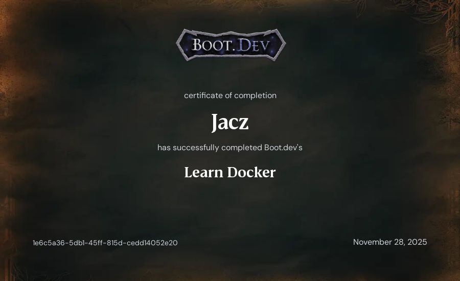Jacz's Boot.dev Learn Docker certificate
