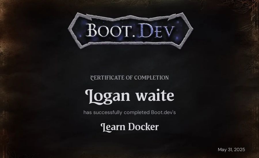 Logan waite's Boot.dev Learn Docker certificate