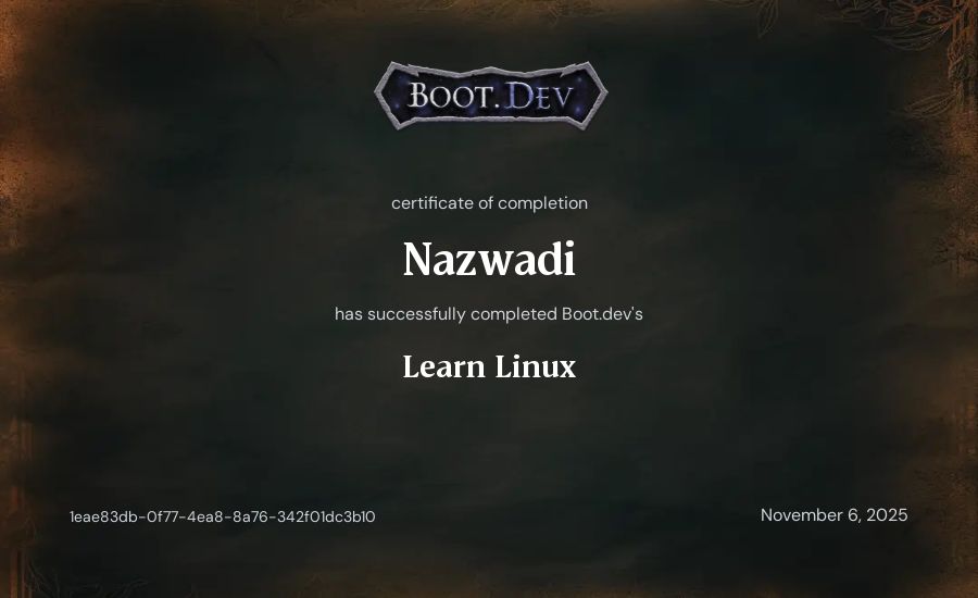 Nazwadi's Boot.dev Learn Linux certificate