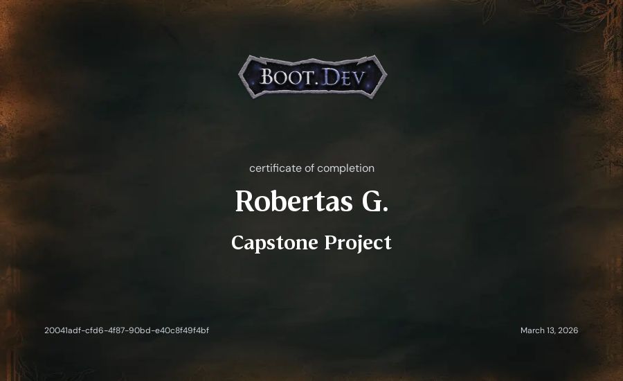 Robertas G.'s Boot.dev Capstone Project certificate