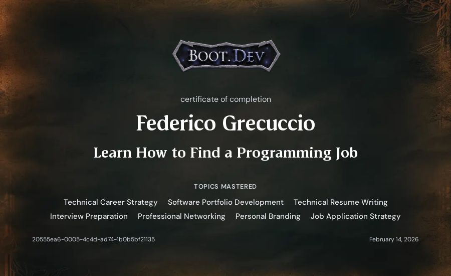 Federico Grecuccio's Boot.dev Learn How to Find a Programming Job certificate