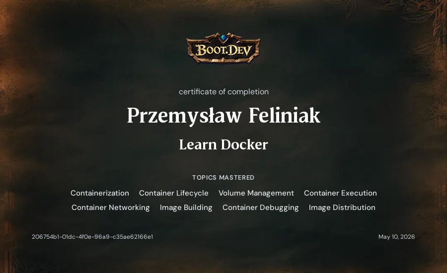Przemysław Feliniak's Boot.dev Learn Docker certificate