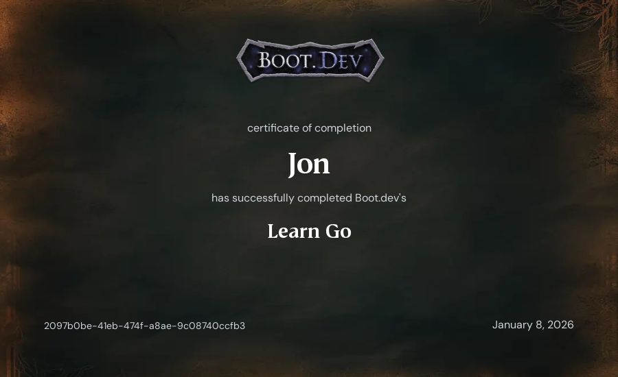 Jon v's Boot.dev Learn Go certificate