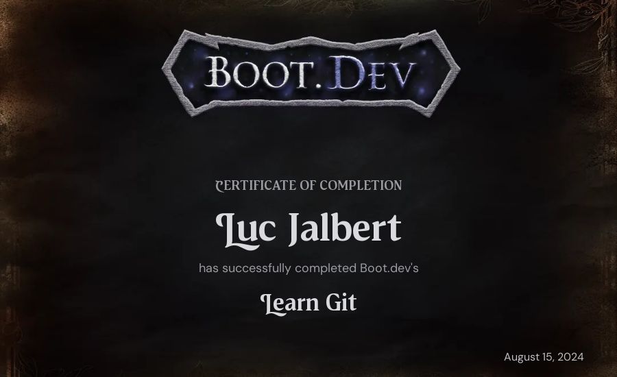 Luc Jalbert's Boot.dev Learn Git certificate