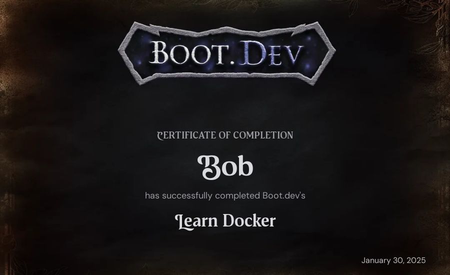 Bob Saludo's Boot.dev Learn Docker certificate