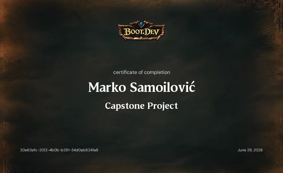 Marko Samoilović's Boot.dev Capstone Project certificate