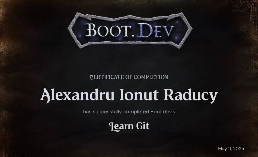 Alexandru Ionut Raducy's Boot.dev Learn Git certificate