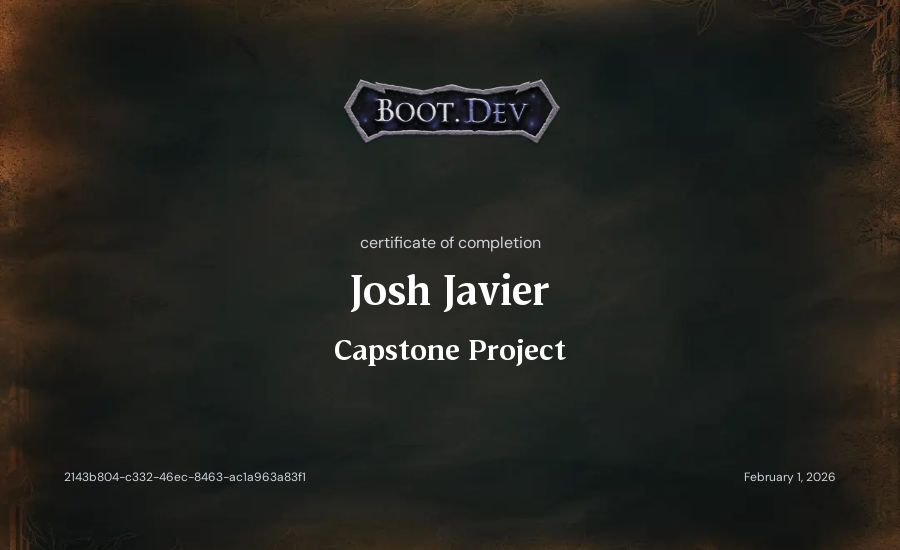 Josh Javier's Boot.dev Capstone Project certificate