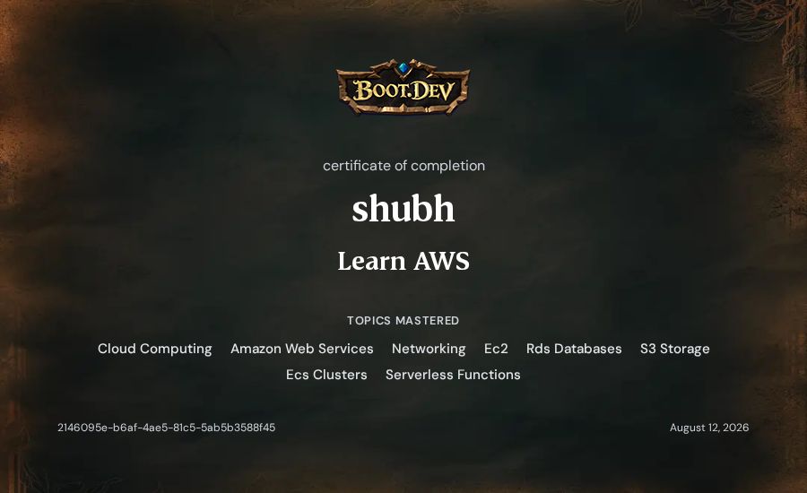 shubh's Boot.dev Learn AWS certificate