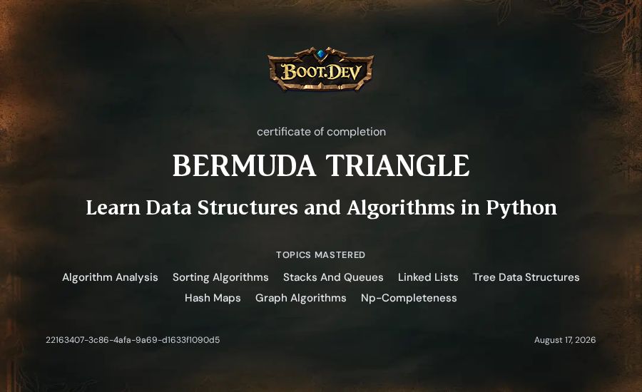 Artur Nurullin's Boot.dev Learn Data Structures and Algorithms in Python certificate