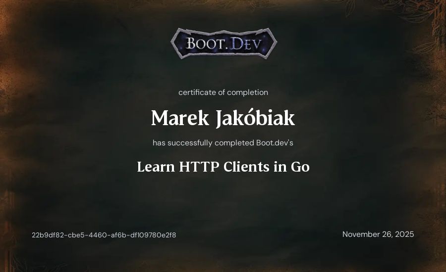 Marek Jakóbiak's Boot.dev Learn HTTP Clients in Go certificate