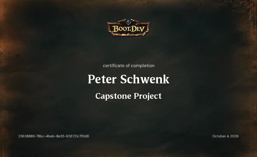 Peter Schwenk's Boot.dev Capstone Project certificate